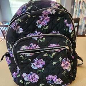 Vera Bradley xl campus backpack, black with purple flowers